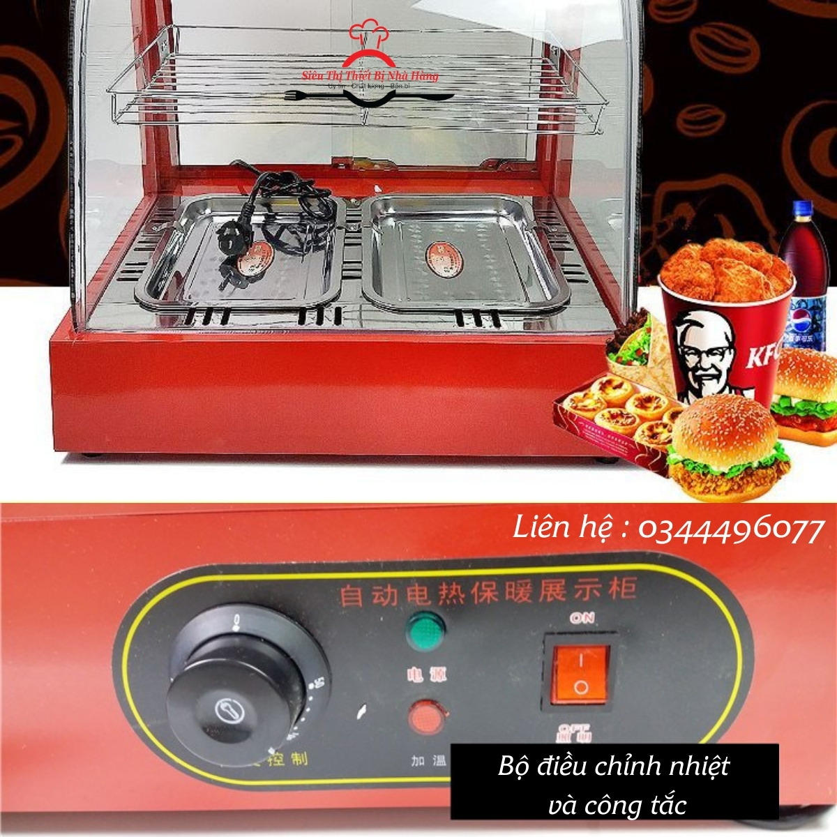 Tủ trưng bày giữ nóng thức ăn KFC và khoai tây đa năng- loại 2 khay