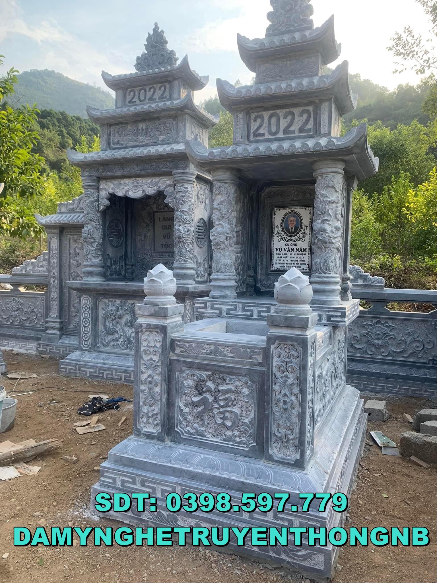xây mộ 2 mái đá xanh đen đẹp tại vĩnh phúc 2023
