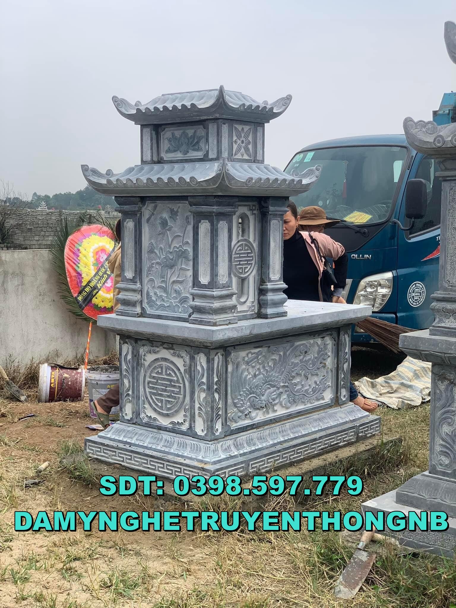 xây mộ 2 mái đá xanh đen đẹp tại vĩnh phúc 2023