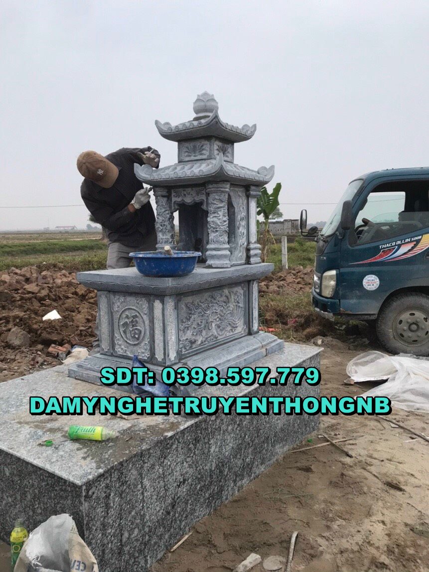 xây mộ 2 mái đá xanh đen đẹp tại vĩnh phúc 2023