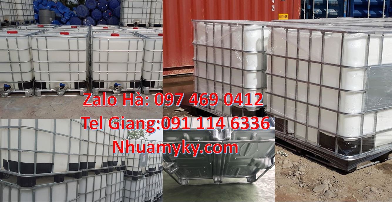 thùng ibc lớn 1000l đựng hóa chất,tank nhựa màu trắng 1000l khung thép