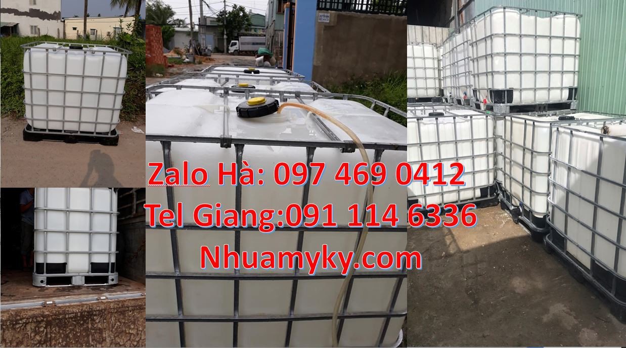 thùng ibc lớn 1000l đựng hóa chất,tank nhựa màu trắng 1000l khung thép