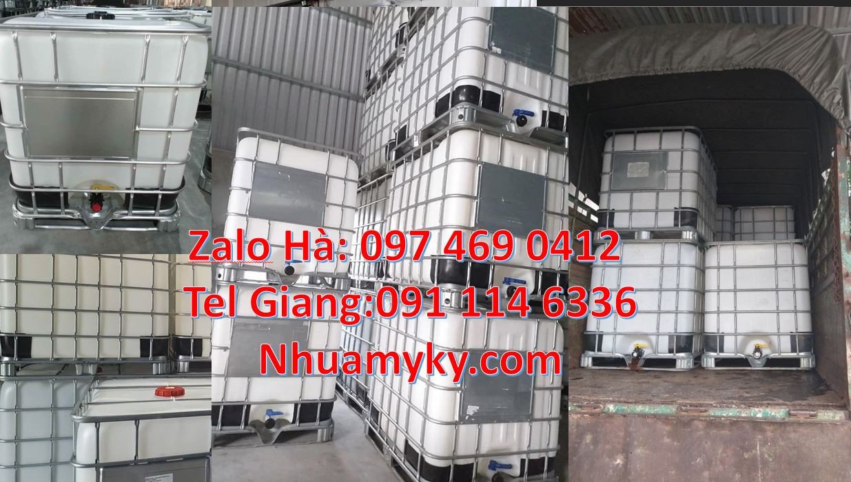 thùng ibc lớn 1000l đựng hóa chất,tank nhựa màu trắng 1000l khung thép