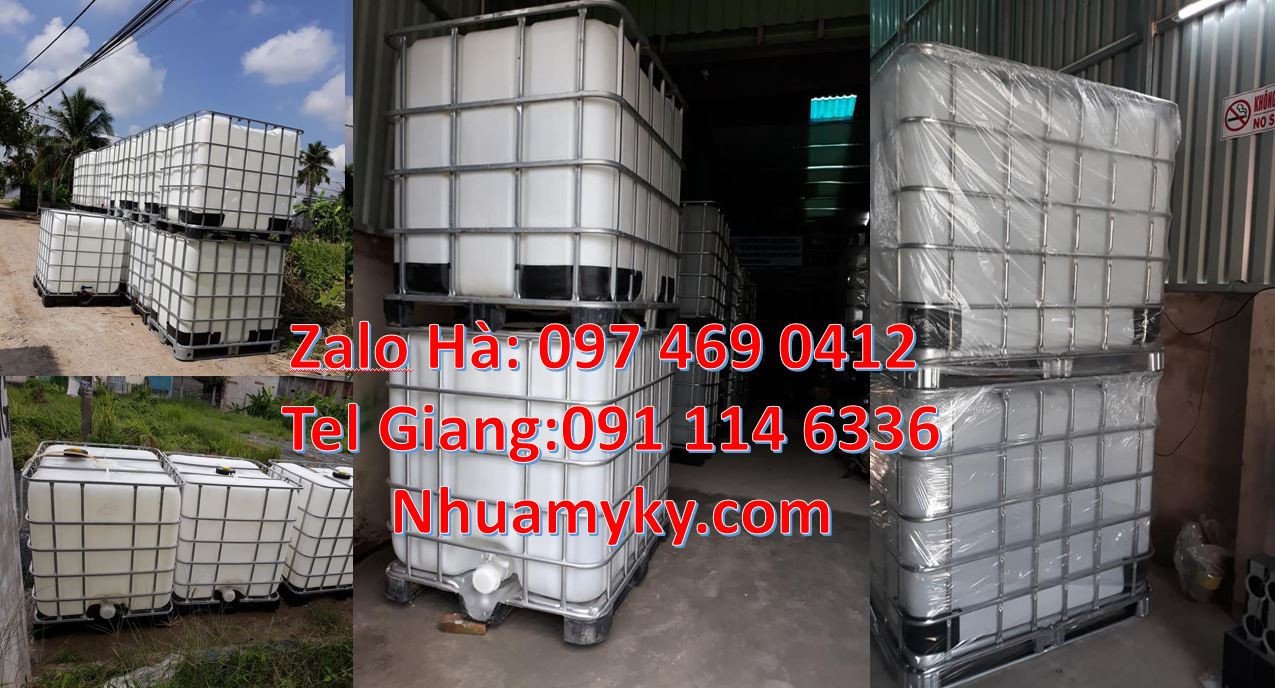 thùng ibc lớn 1000l đựng hóa chất,tank nhựa màu trắng 1000l khung thép