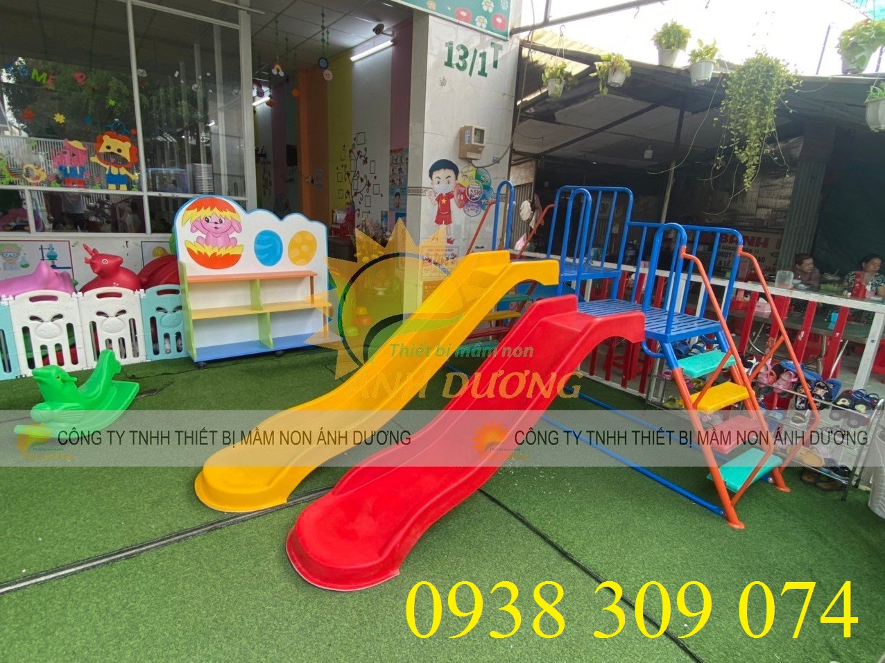 Cầu trượt trẻ em hai máng trượt, cầu trượt hai lứa tuổi