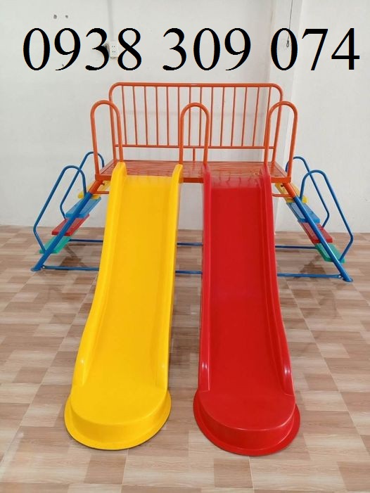 Cầu trượt trẻ em hai máng trượt, cầu trượt hai lứa tuổi