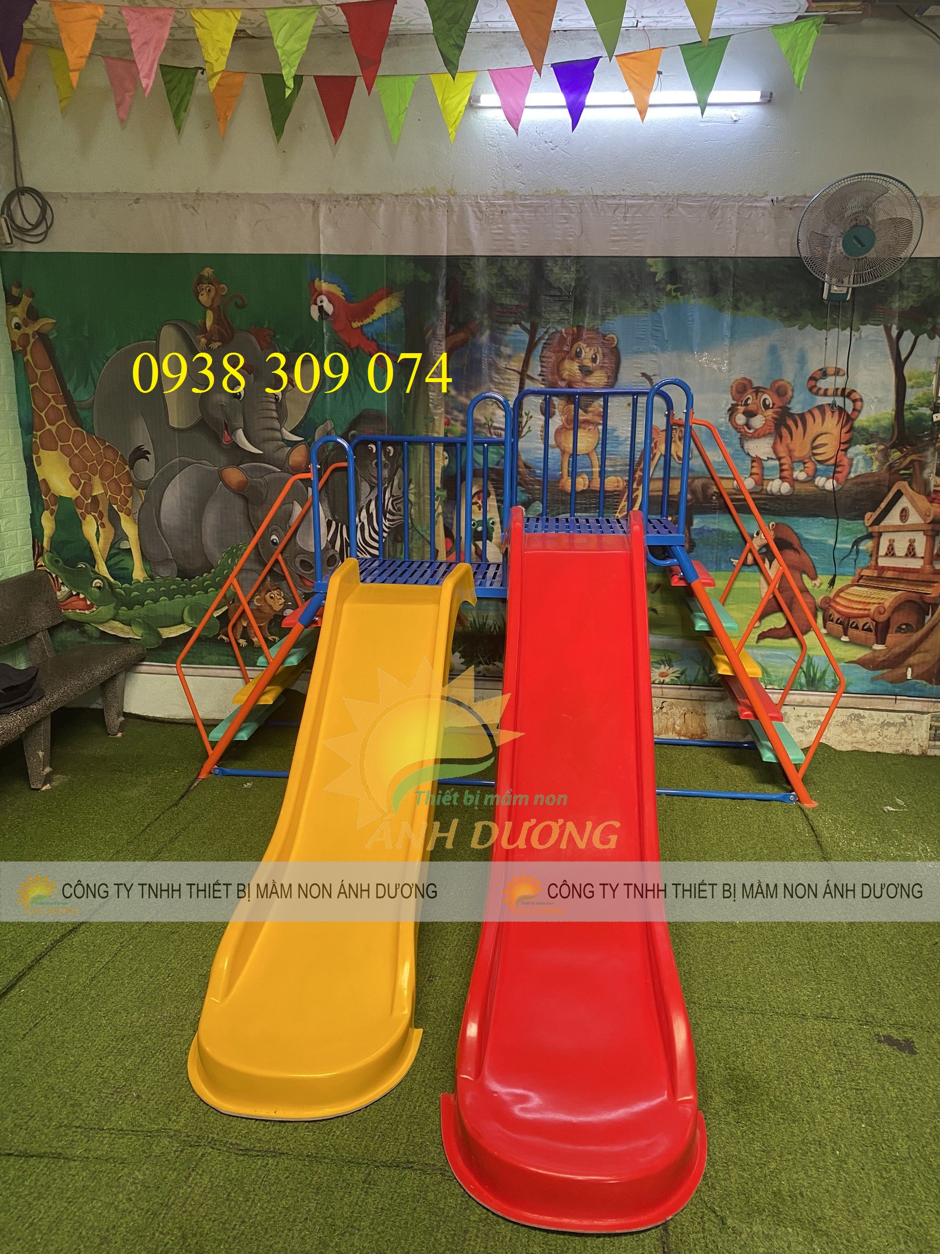 Cầu trượt trẻ em hai máng trượt, cầu trượt hai lứa tuổi