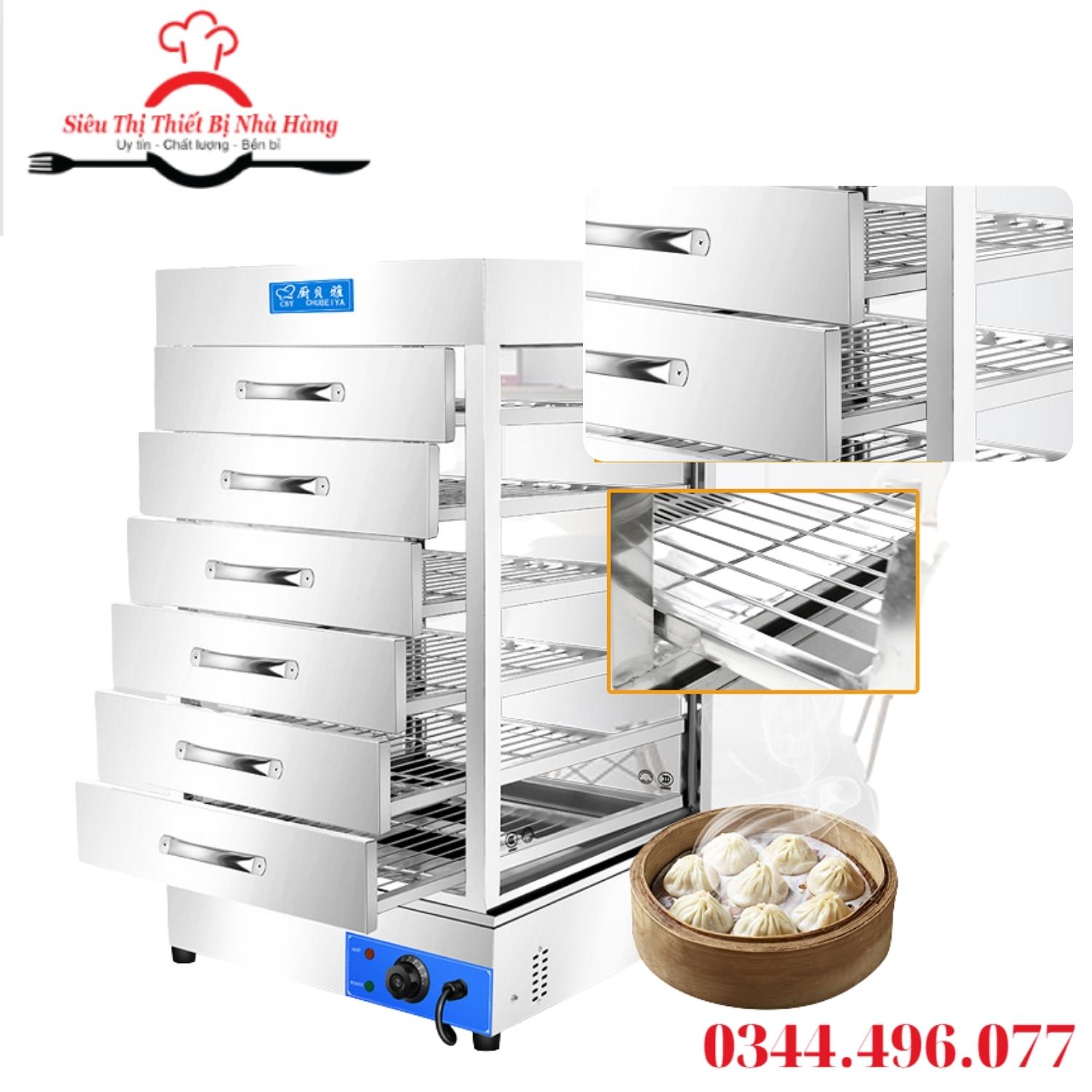 tủ trưng bày bánh bao 7 tầng kính 2 lớp