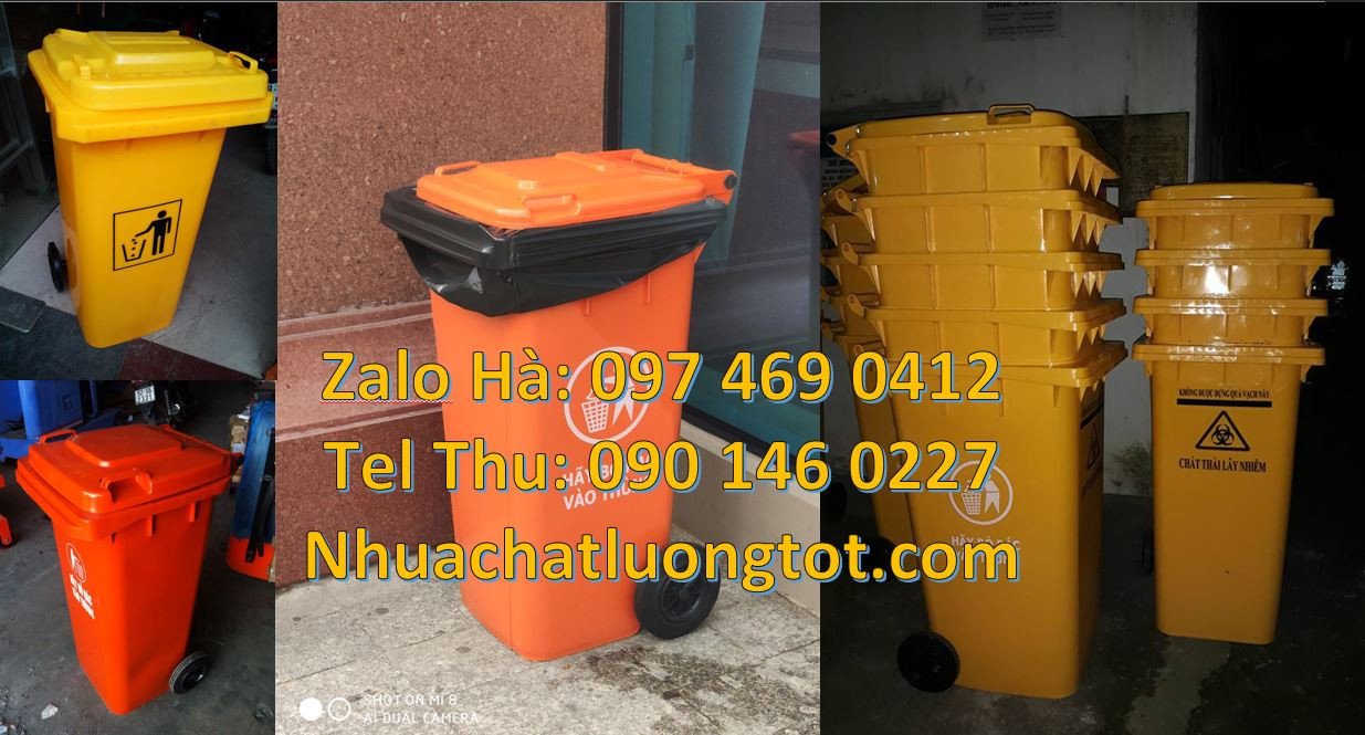thùng đựng rác 120l,thùng rác 240l có nắp đậy,thùng rác hdpe màu vàng