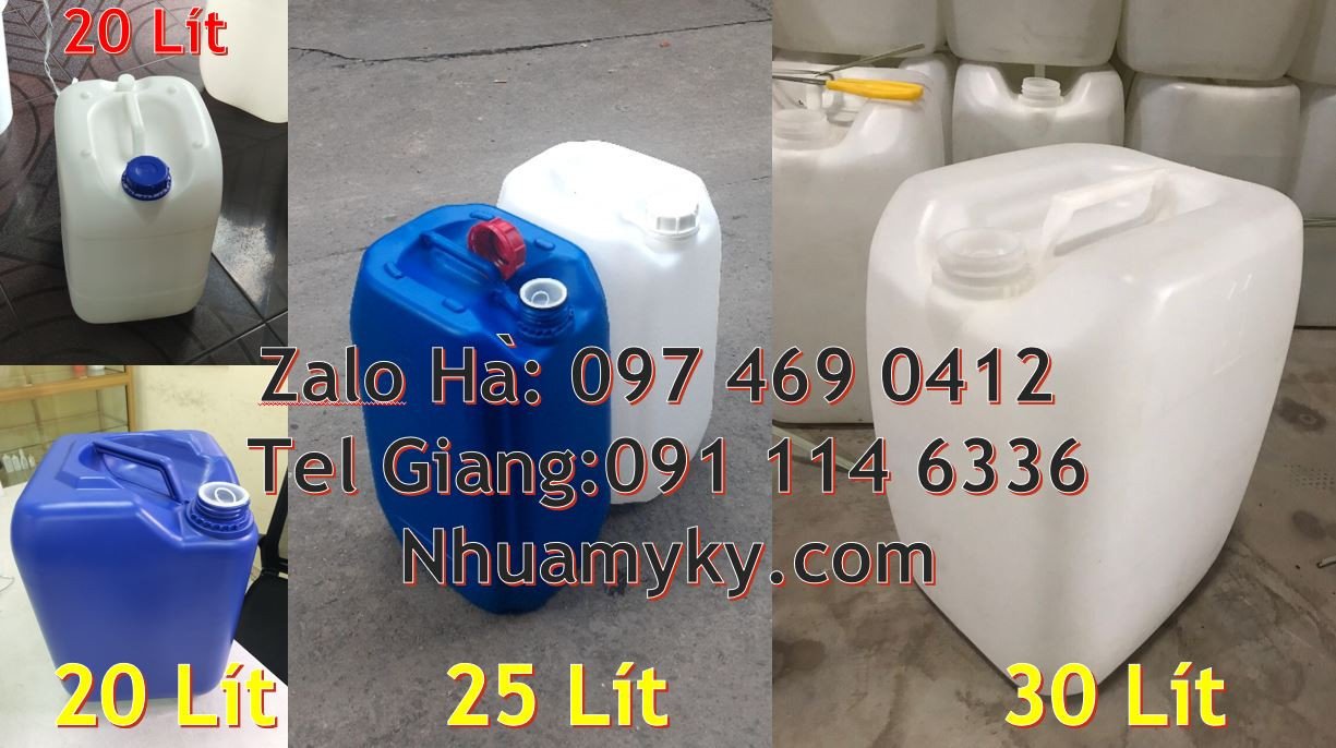 can nhựa màu trắng xanh đựng hóa chất,can nhựa 25l đựng nước tương, rẻ