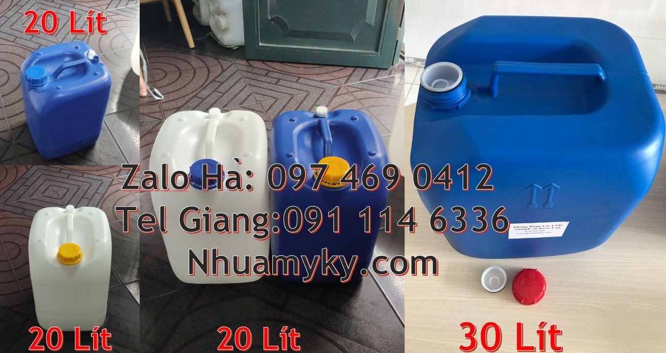 can nhựa màu trắng xanh đựng hóa chất,can nhựa 25l đựng nước tương, rẻ