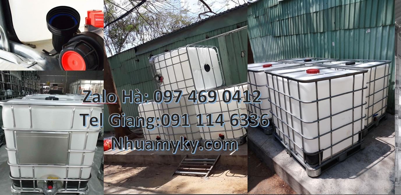 ibc 1000l màu trắng khung thép,tank nhựa lớn 1000l đựng hóa chất giá r