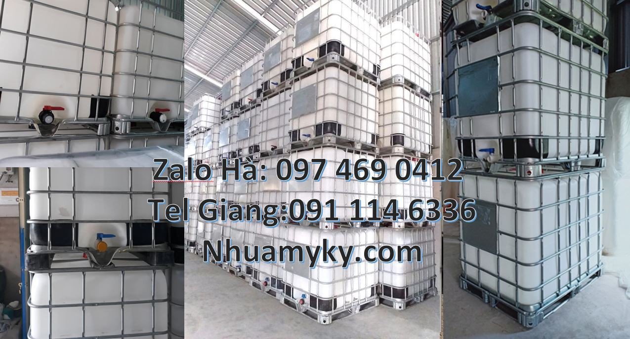 ibc 1000l màu trắng khung thép,tank nhựa lớn 1000l đựng hóa chất giá r
