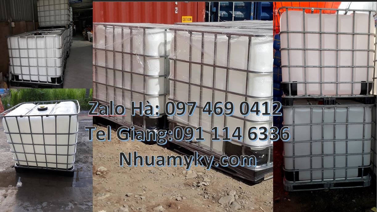 ibc 1000l màu trắng khung thép,tank nhựa lớn 1000l đựng hóa chất giá r