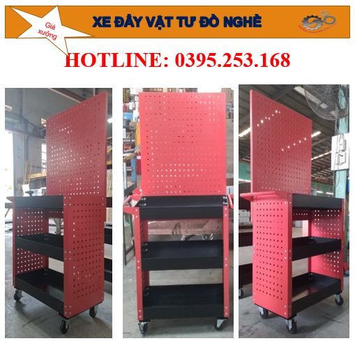 Xe đẩy dụng cụ đồ nghề 3 tầng có bảng treo dụng cụ model 8207