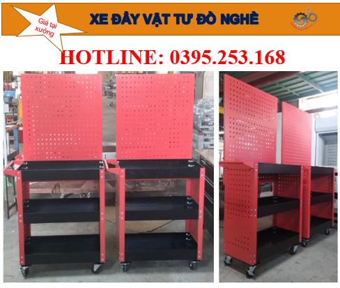 Xe đẩy dụng cụ đồ nghề 3 tầng có bảng treo dụng cụ model 8207