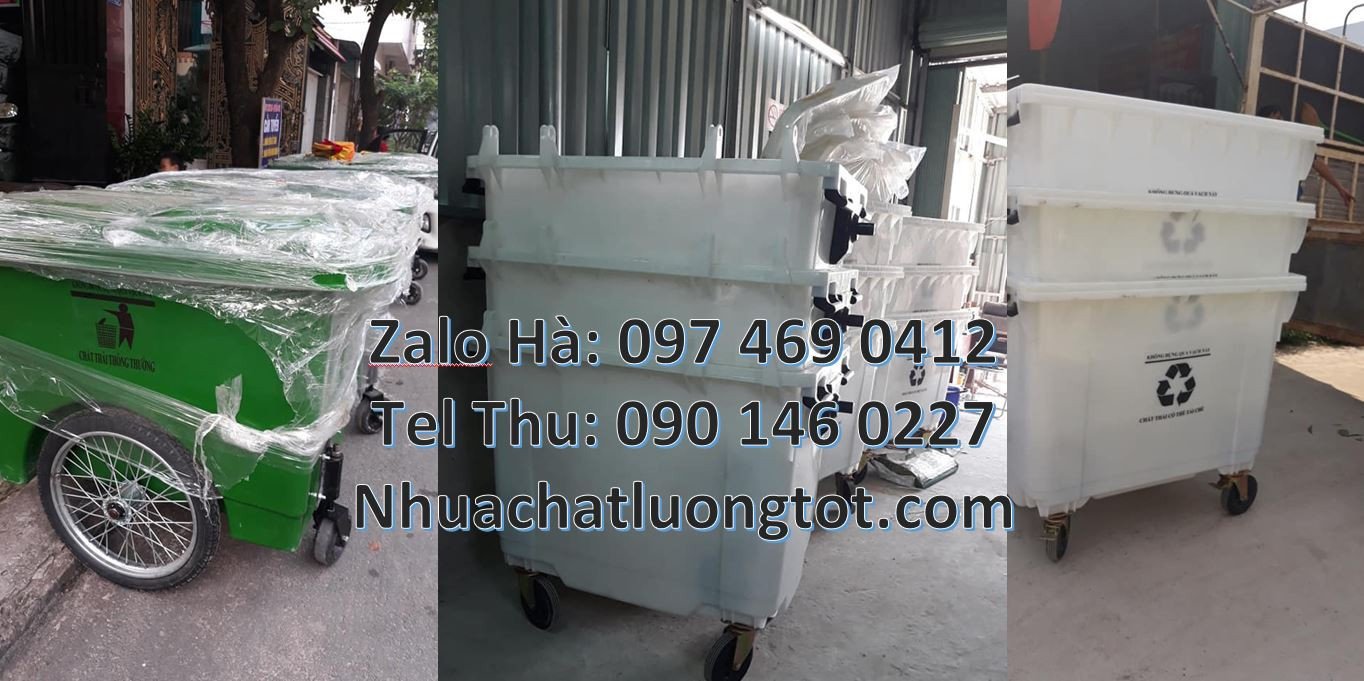 xe thu gom rác 4 bánh cao su,xe thu gom rác 660l có nắp đậy,xe gom rác