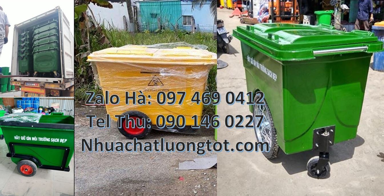 xe thu gom rác 4 bánh cao su,xe thu gom rác 660l có nắp đậy,xe gom rác