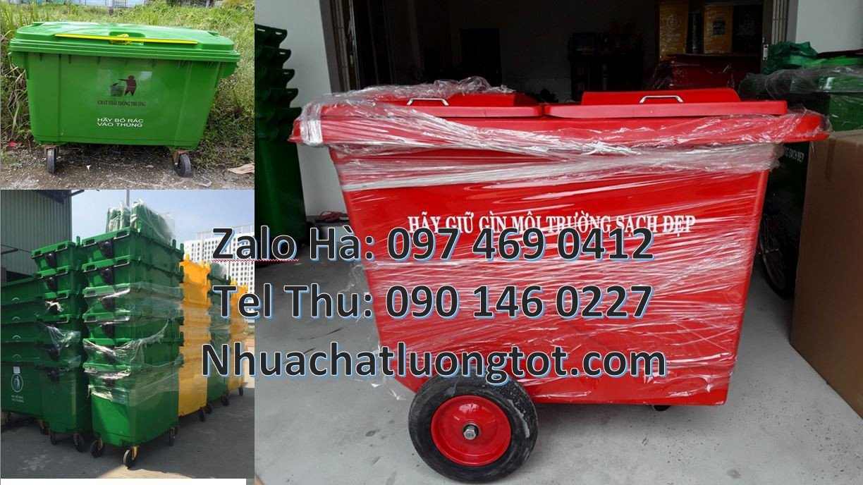 xe thu gom rác 4 bánh cao su,xe thu gom rác 660l có nắp đậy,xe gom rác