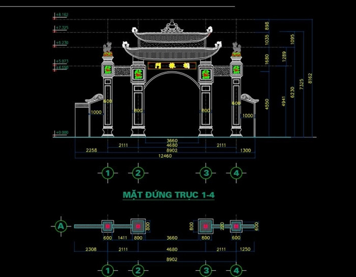 Bản vẽ thiết kế cổng đá chuẩn phong thuỷ