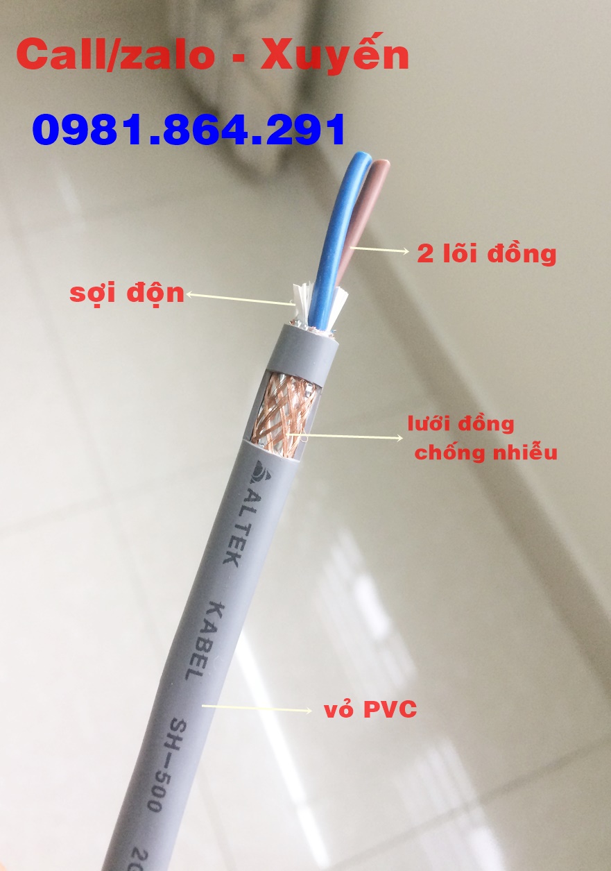 Dây cáp điều khiển 2x0.5,2x0.75,2x1.0,2x1.5mm2 lõi đồng Altek Kabel