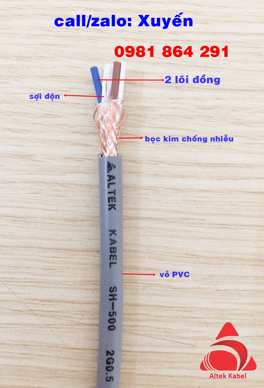 Dây cáp điều khiển 2x0.5,2x0.75,2x1.0,2x1.5mm2 lõi đồng Altek Kabel