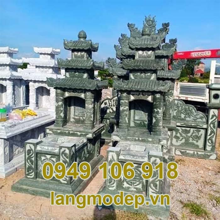 Mẫu mộ đôi bằng đá xanh rêu thiết kế đẹp năm 2023