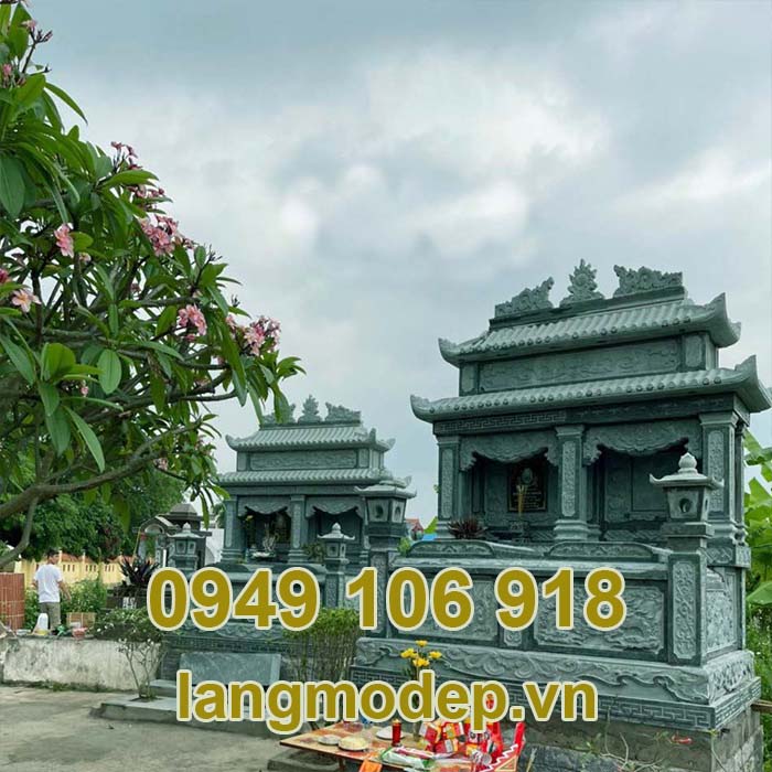 Mẫu mộ đôi bằng đá xanh rêu thiết kế đẹp năm 2023