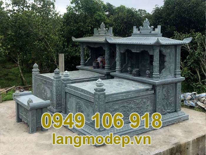 Mẫu mộ đôi bằng đá xanh rêu thiết kế đẹp năm 2023