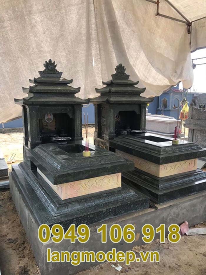 Mẫu mộ đôi bằng đá xanh rêu thiết kế đẹp năm 2023