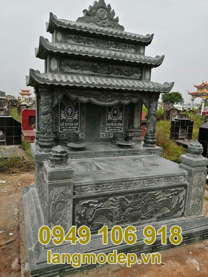 Mẫu mộ đôi bằng đá xanh rêu thiết kế đẹp năm 2023