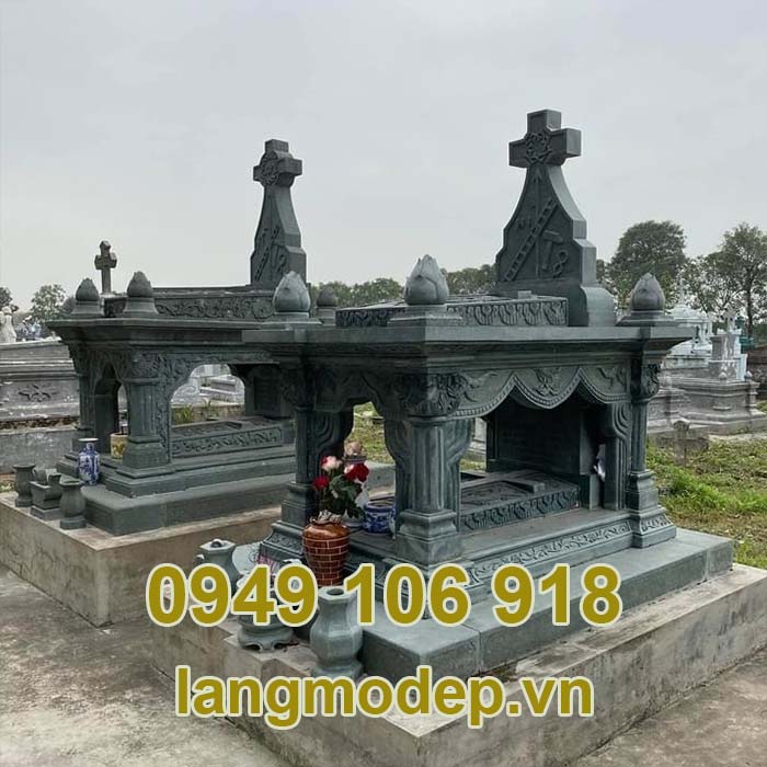 Mẫu mộ đôi bằng đá xanh rêu thiết kế đẹp năm 2023