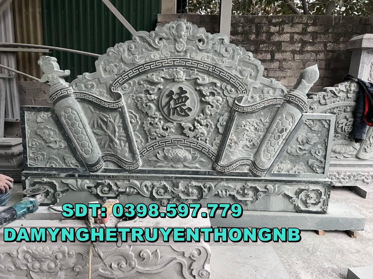 hình ảnh cuốn thư đá xanh tự nhiên,chấn trạch,bình phong bằng đá đẹph