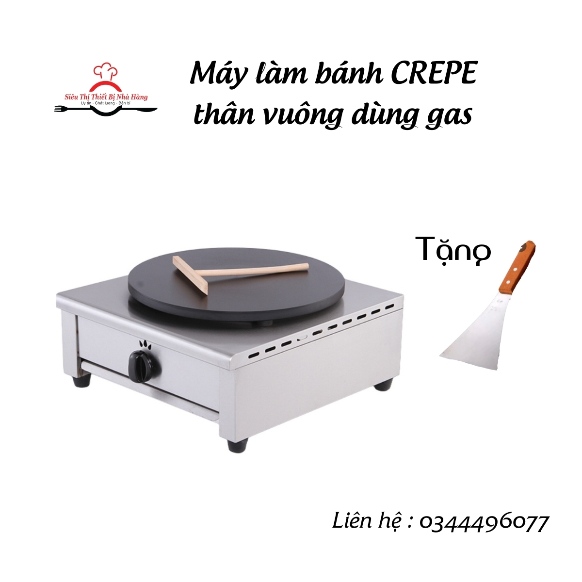 Máy làm bánh crepe mặt tròn thân vuông dùng ga