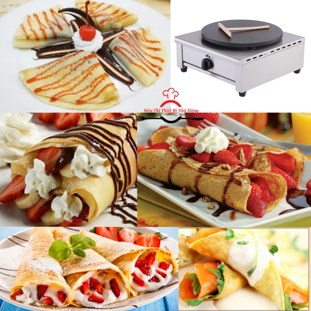 Máy làm bánh crepe mặt tròn thân vuông dùng ga