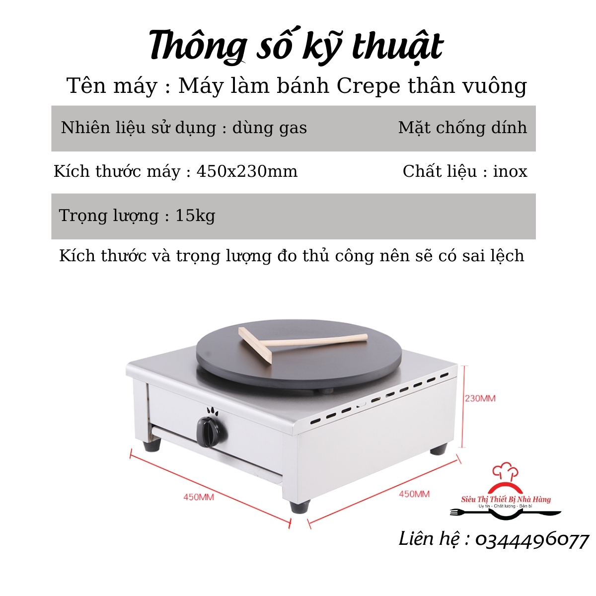 Máy làm bánh crepe mặt tròn thân vuông dùng ga