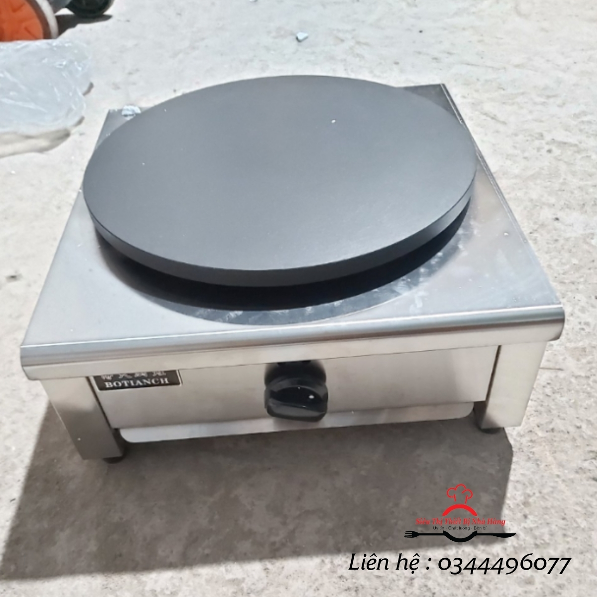 Máy làm bánh crepe mặt tròn thân vuông dùng ga