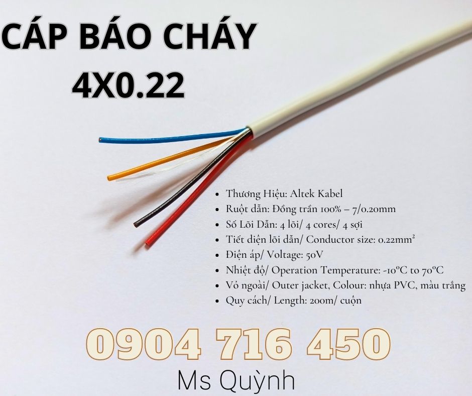 Cáp báo cháy 4 lõi 0.22mm Altek Kabel giá tốt