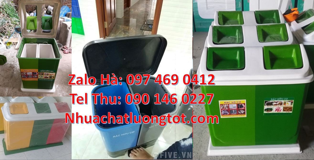 thùng phân loại rác 3 ngăn, thùng phân loại rác hdpe 2 ngăn giá rẻ hcm