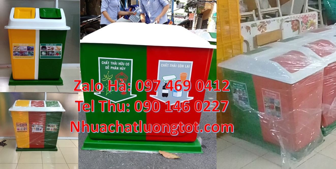 thùng phân loại rác 3 ngăn, thùng phân loại rác hdpe 2 ngăn giá rẻ hcm