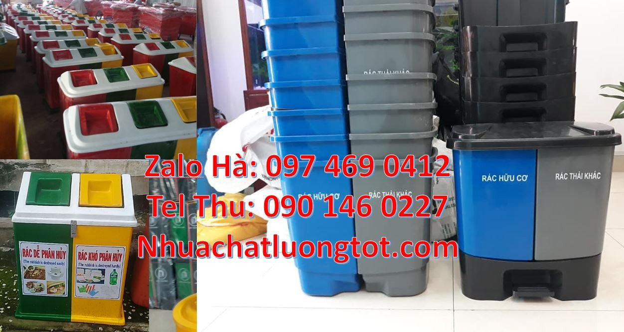 thùng phân loại rác 3 ngăn, thùng phân loại rác hdpe 2 ngăn giá rẻ hcm