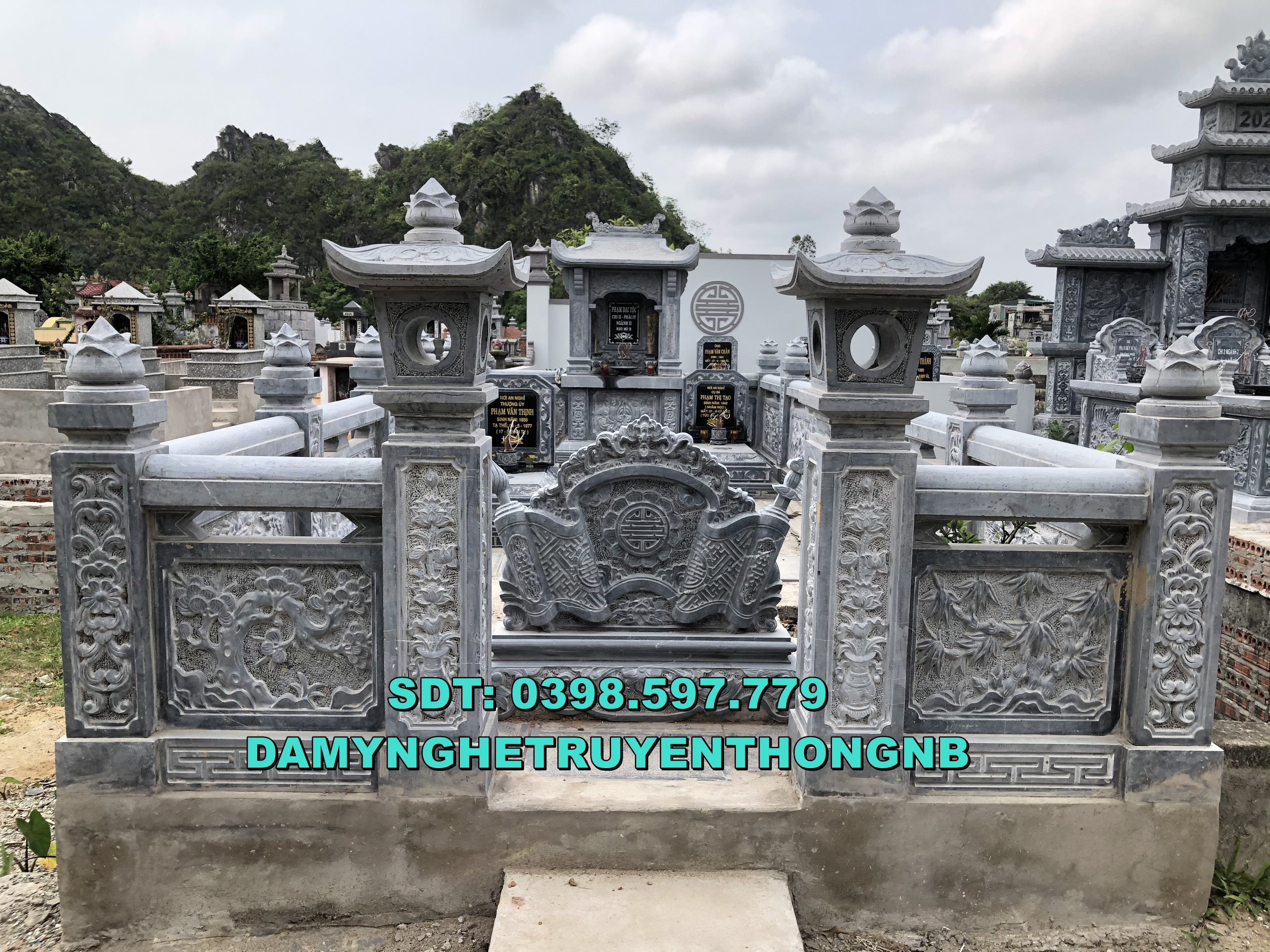 khuộn viên khu lăng mộ đá cao cấp lắp đặt tại quảng tri