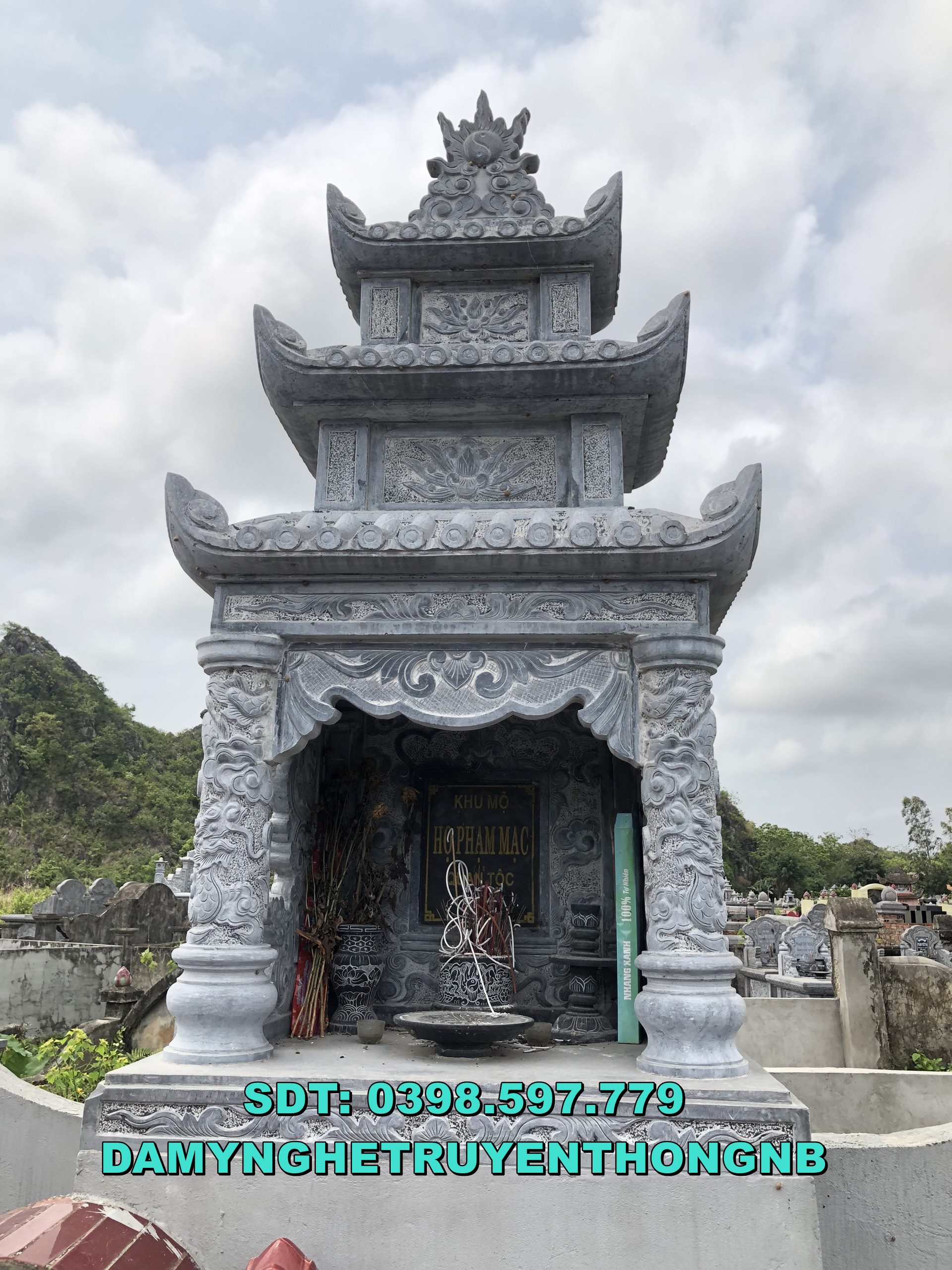 xây lăng mộ đá thờ chung đẹp nguyên khối lắp tại bình thuận