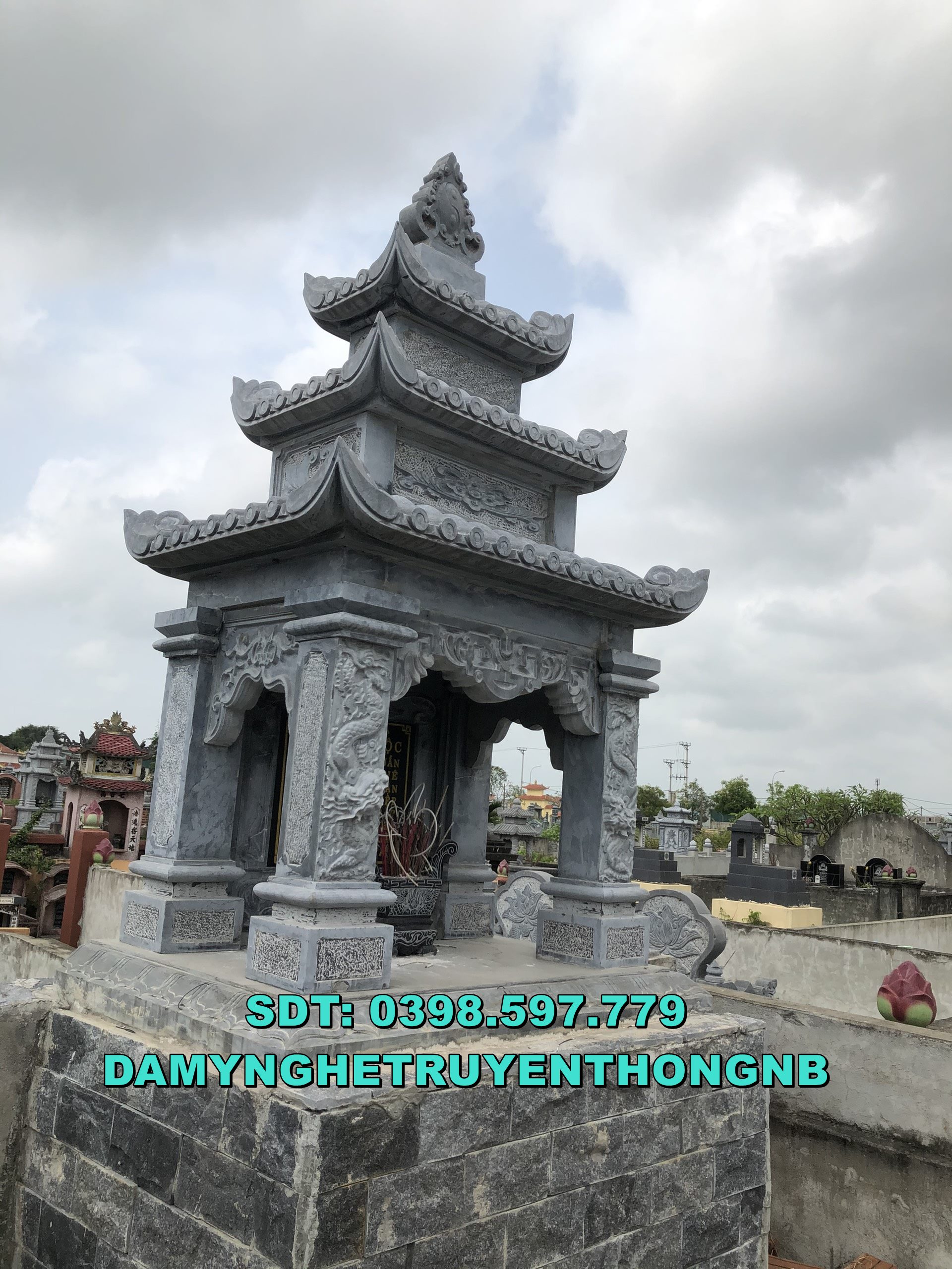 xây lăng mộ đá thờ chung đẹp nguyên khối lắp tại bình thuận