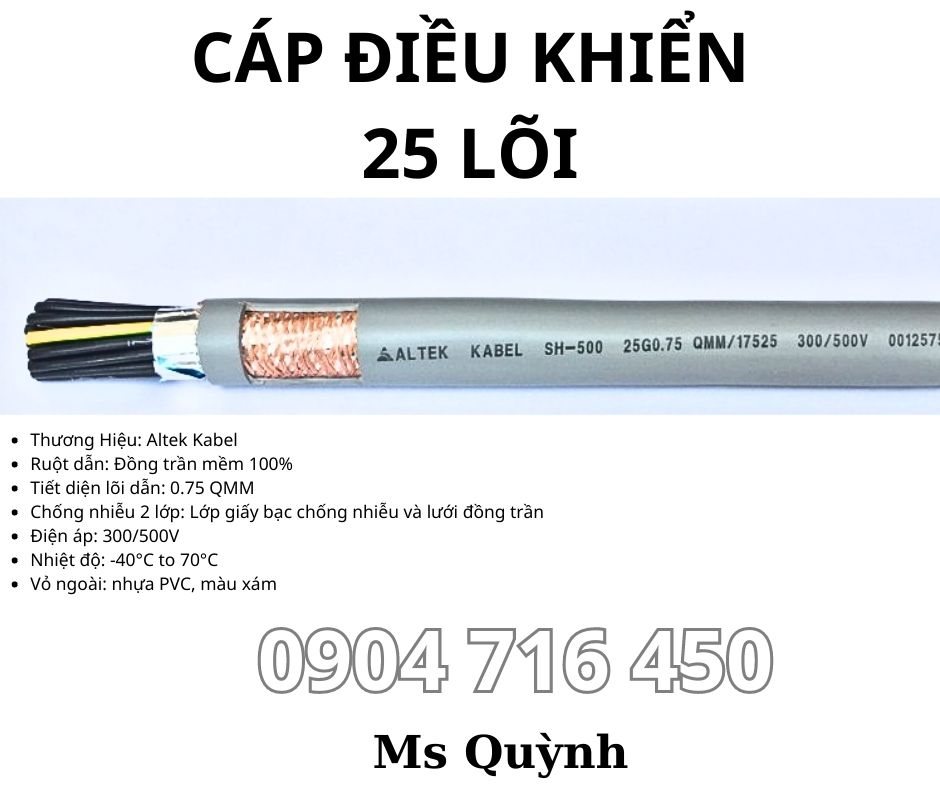 Cáp điều khiển 25 lõi Altek Kabel sẵn kho Đà Nẵng, Sài Gòn, Hà Nội