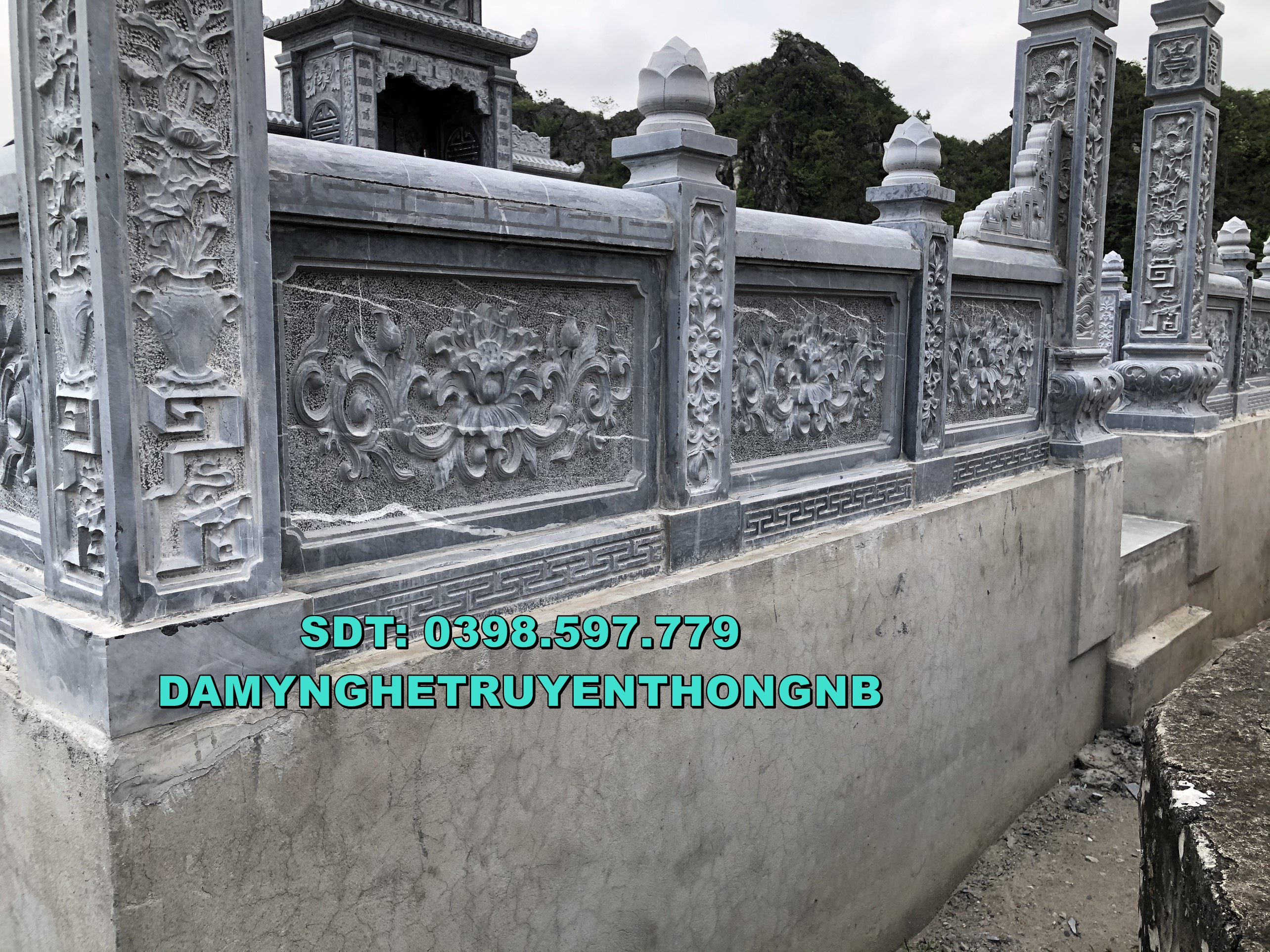 hoàn thiện mẫu lan can cầu đá xanh tự nhiên tại ninh bình