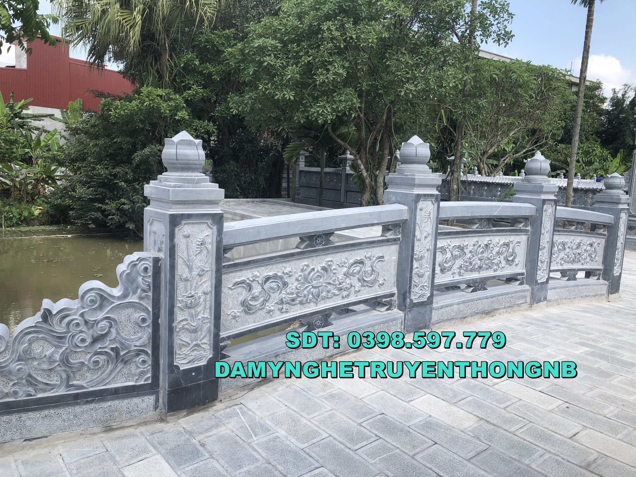 hoàn thiện mẫu lan can cầu đá xanh tự nhiên tại ninh bình