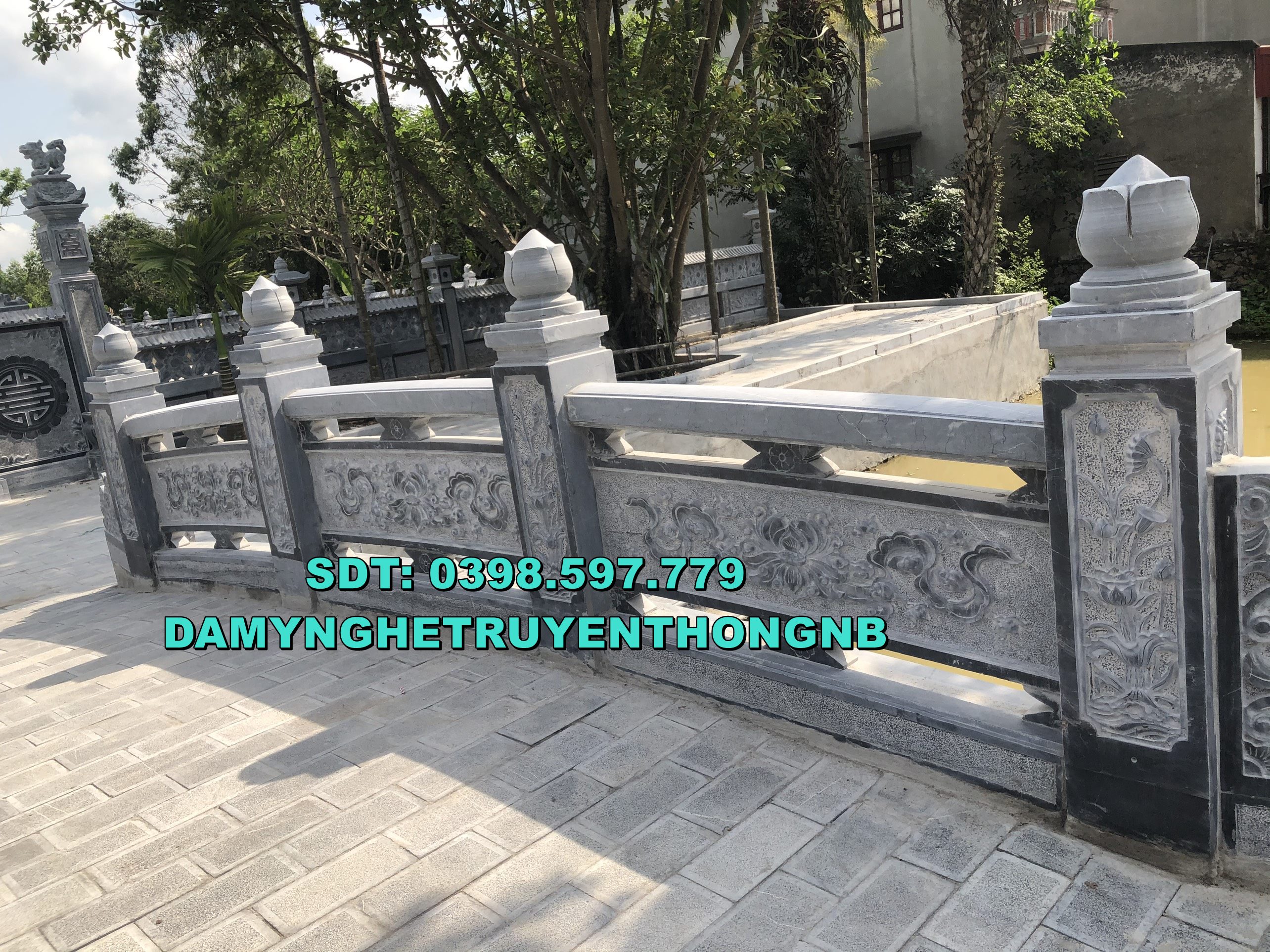 hoàn thiện mẫu lan can cầu đá xanh tự nhiên tại ninh bình