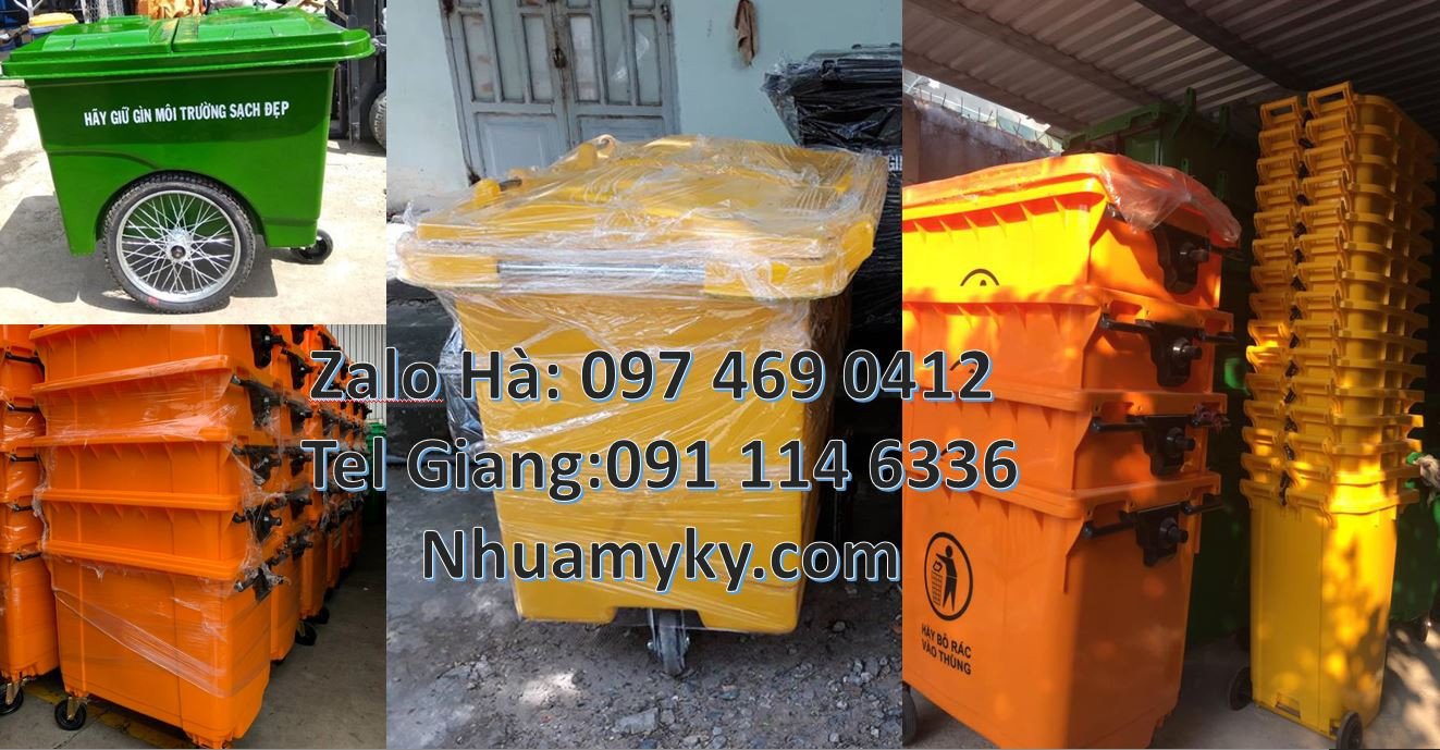 xe thu gom rác 660l màu xanh,xe gom rác 660l 4 bánh cao xu,xe gom rác