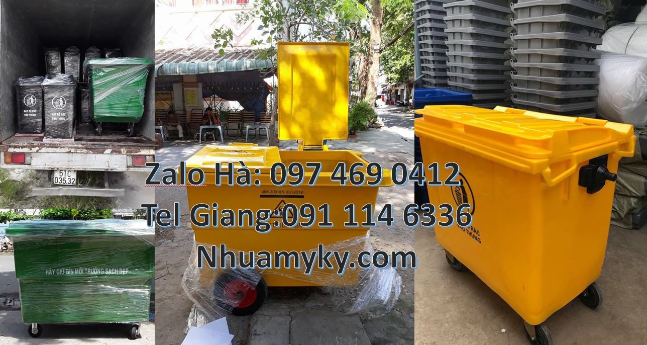 xe thu gom rác 660l màu xanh,xe gom rác 660l 4 bánh cao xu,xe gom rác